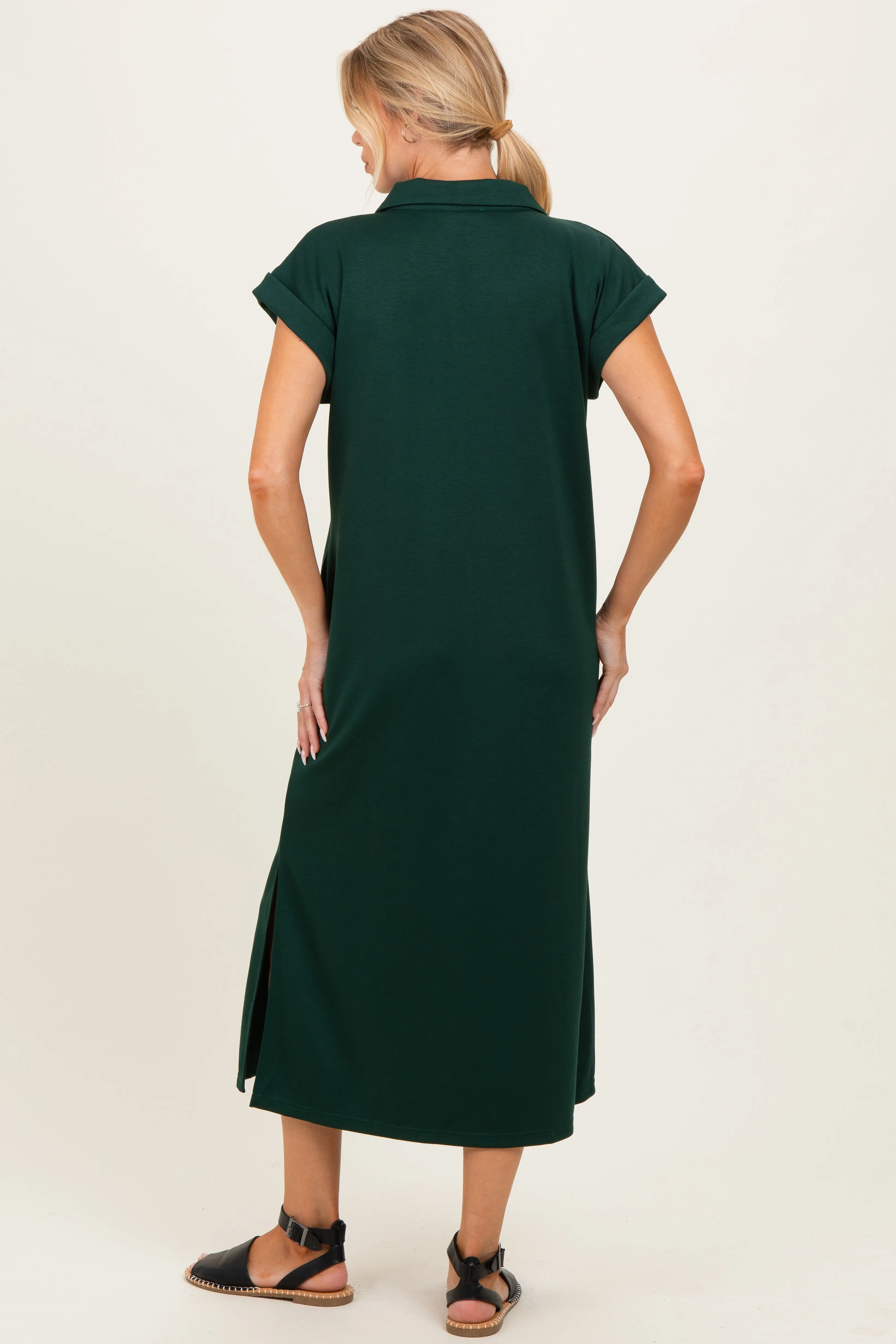 Hunter Green Collared Oversized Maternity Midi Dress sold by Pinkblush product image thumbnail 3