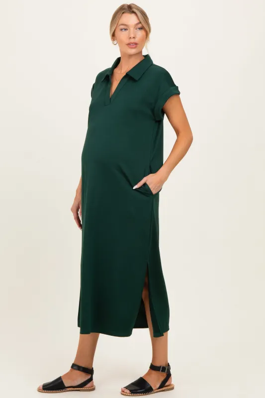Hunter Green Collared Oversized Maternity Midi Dress made by JODIFL
