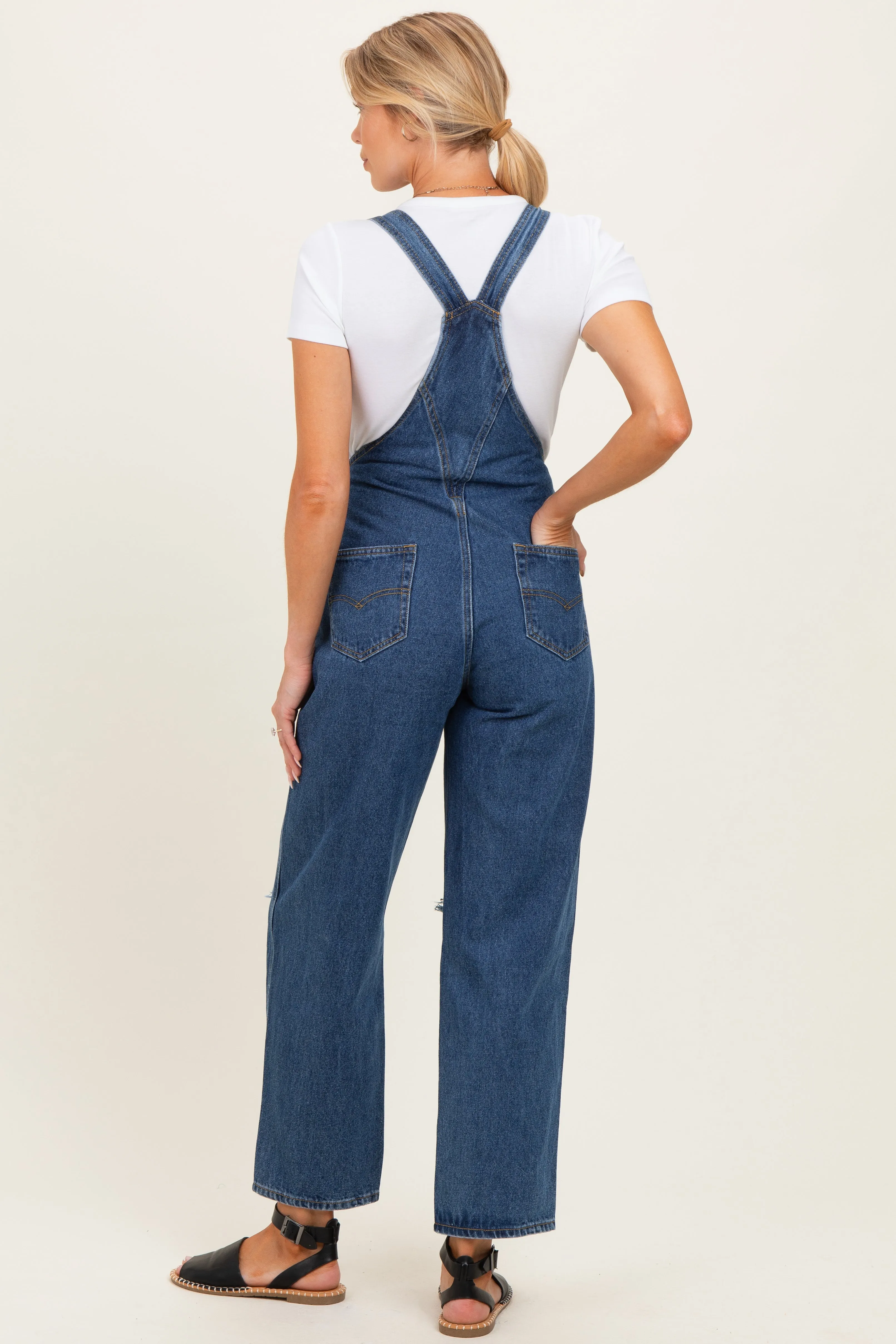 Navy Distressed Denim Maternity Overalls sold by Pinkblush product image thumbnail 3