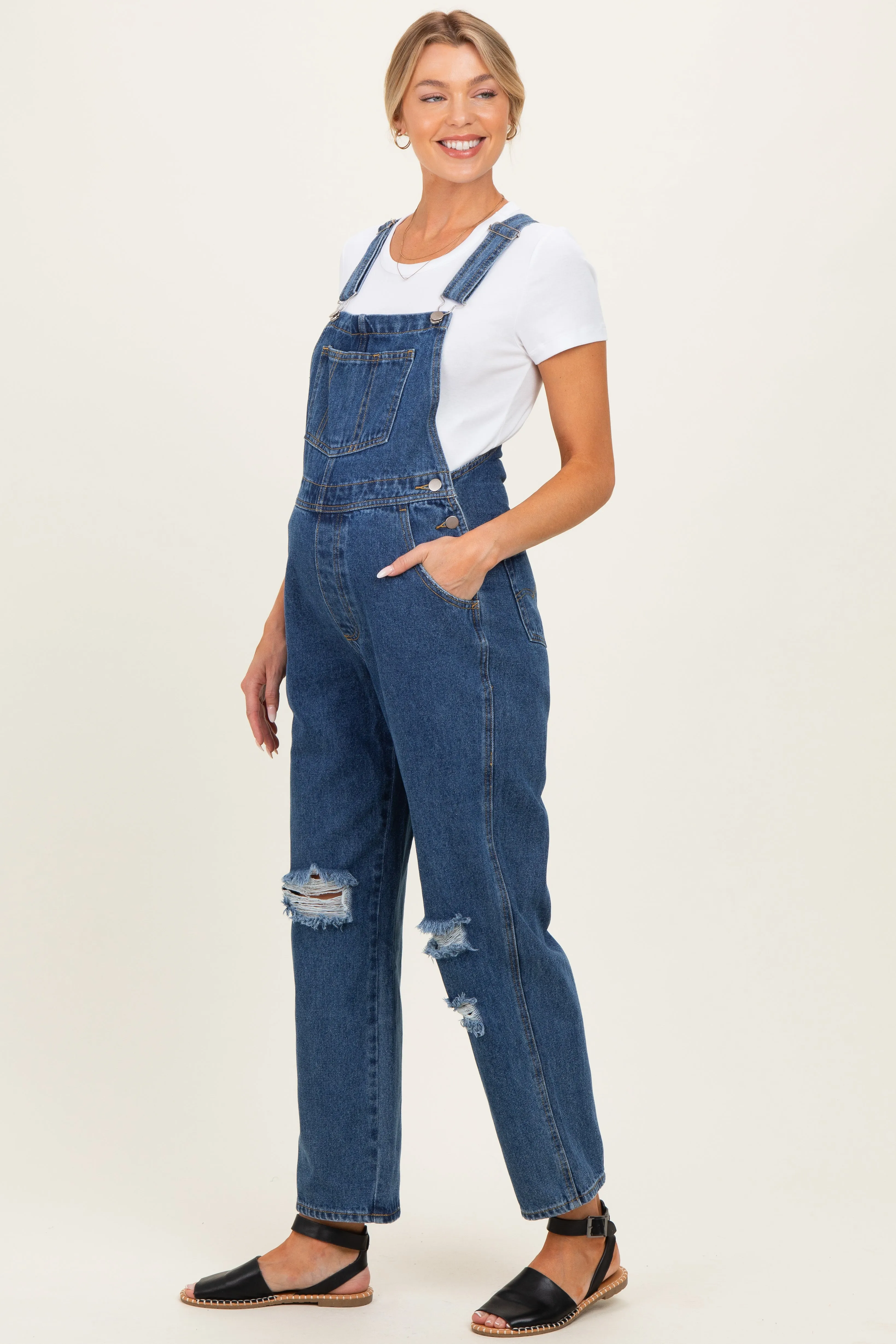 Navy Distressed Denim Maternity Overalls sold by Pinkblush product image thumbnail 2