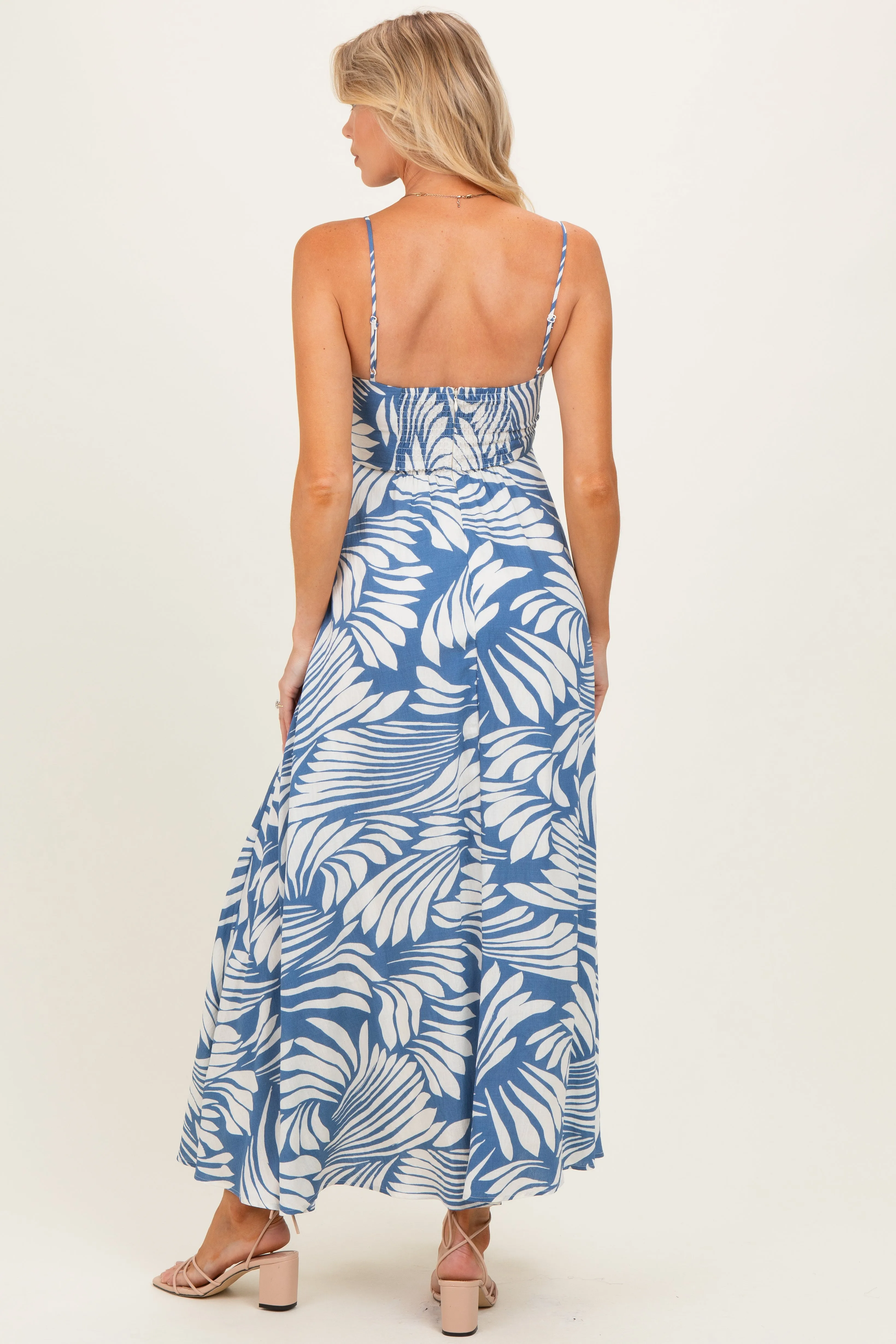 Blue Printed Linen A-Line Maternity Midi Dress sold by Pinkblush product image thumbnail 3