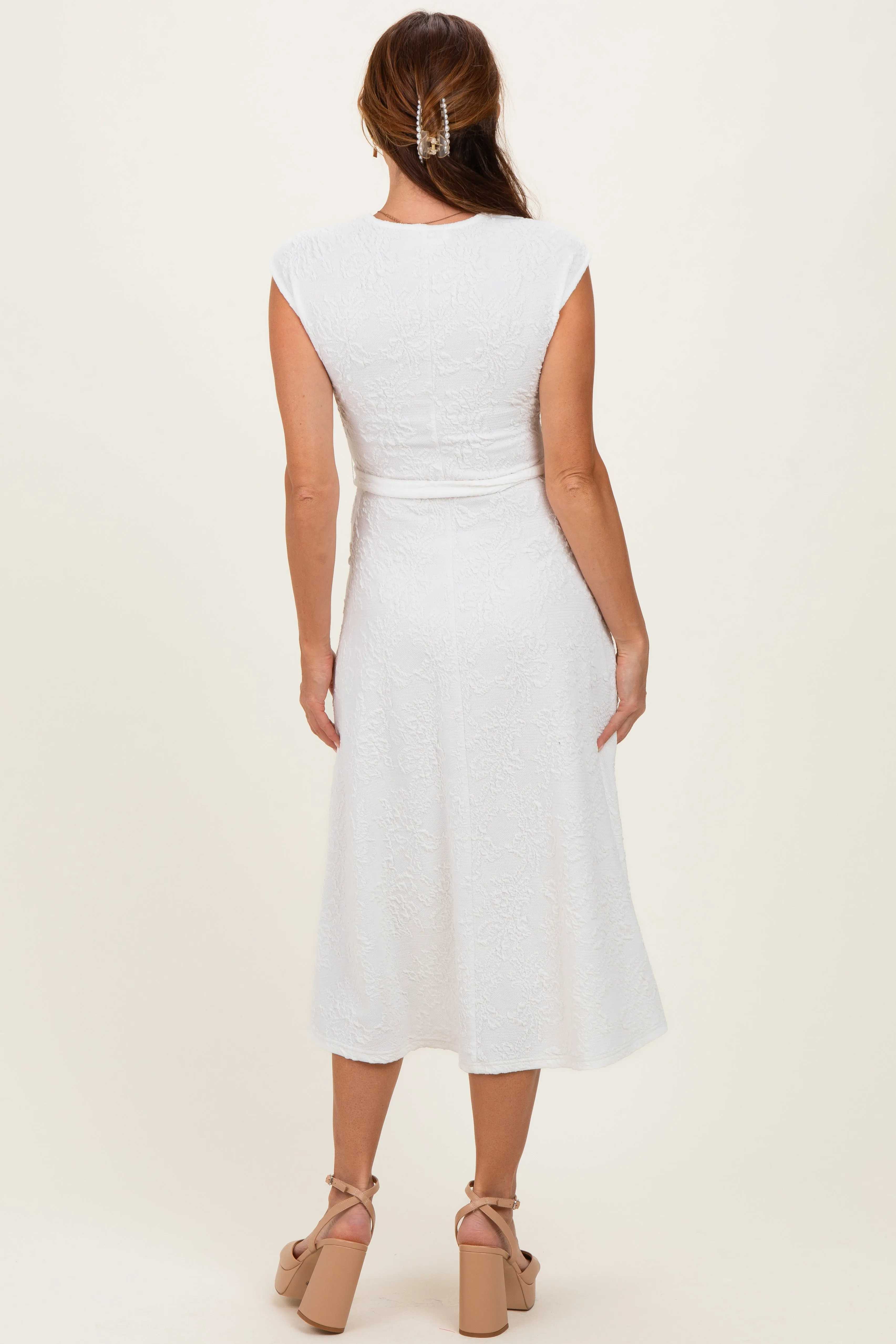 White Jacquard Waist Tie Midi Dress sold by Pinkblush product image thumbnail 3