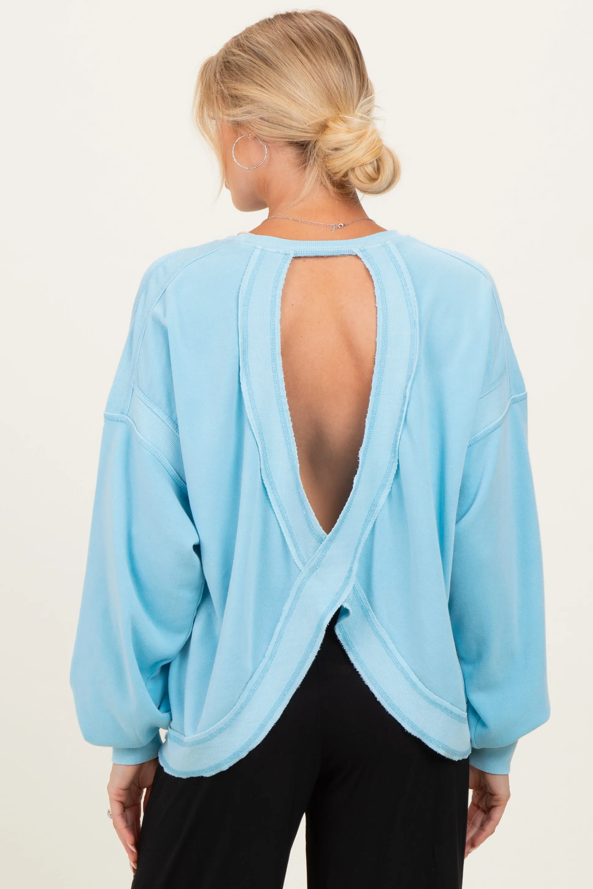 Light Blue Oversized Cutout Back Maternity Sweatshirt sold by Pinkblush product image thumbnail 4