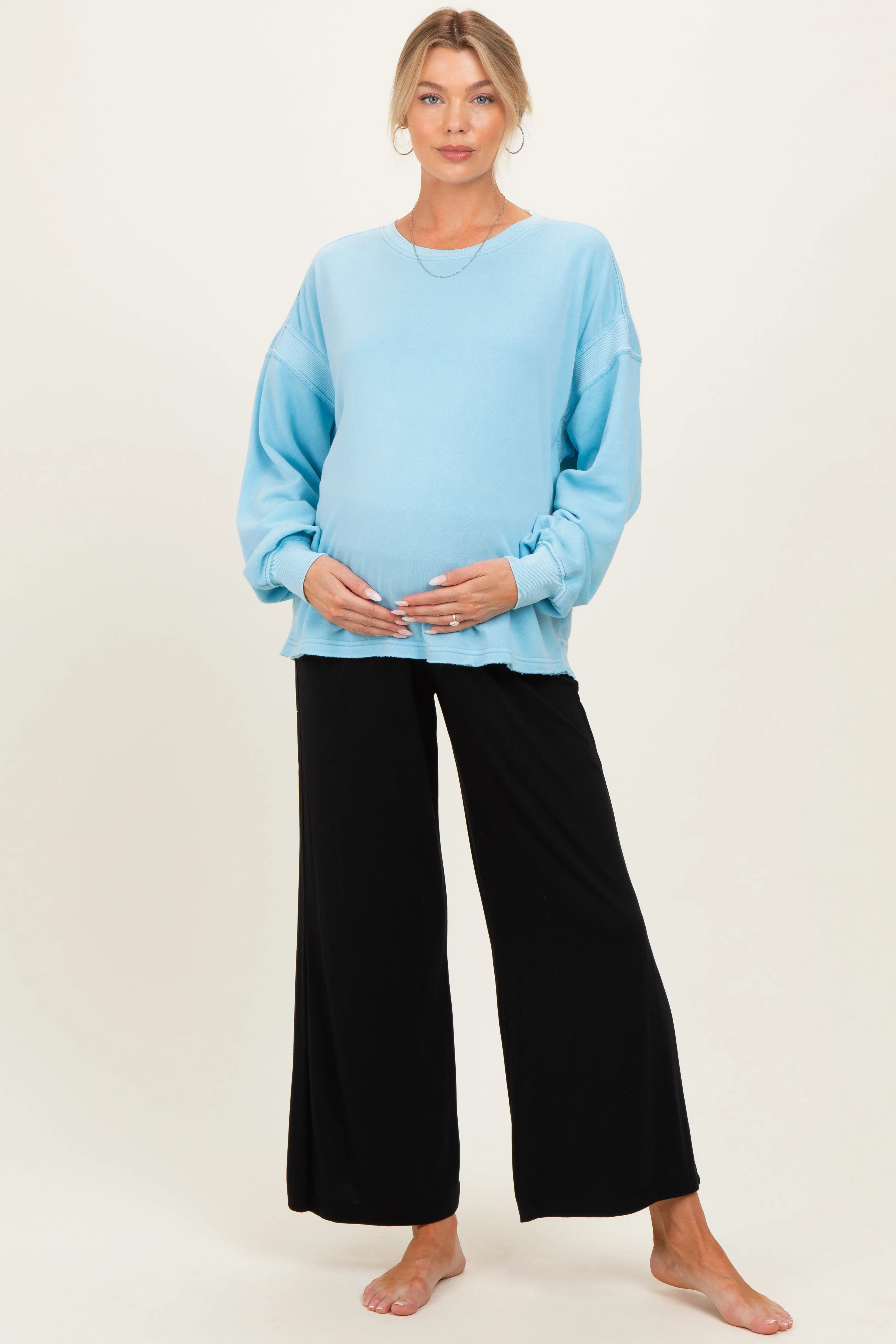 Light Blue Oversized Cutout Back Maternity Sweatshirt sold by Pinkblush product image thumbnail 2