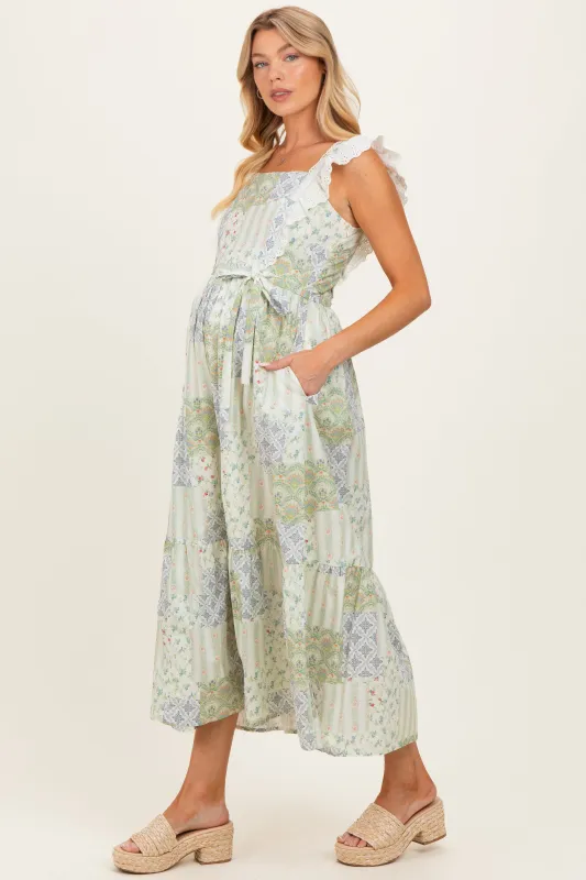 Multicolor Patchwork Print Maternity Apron Dress made by Inloom