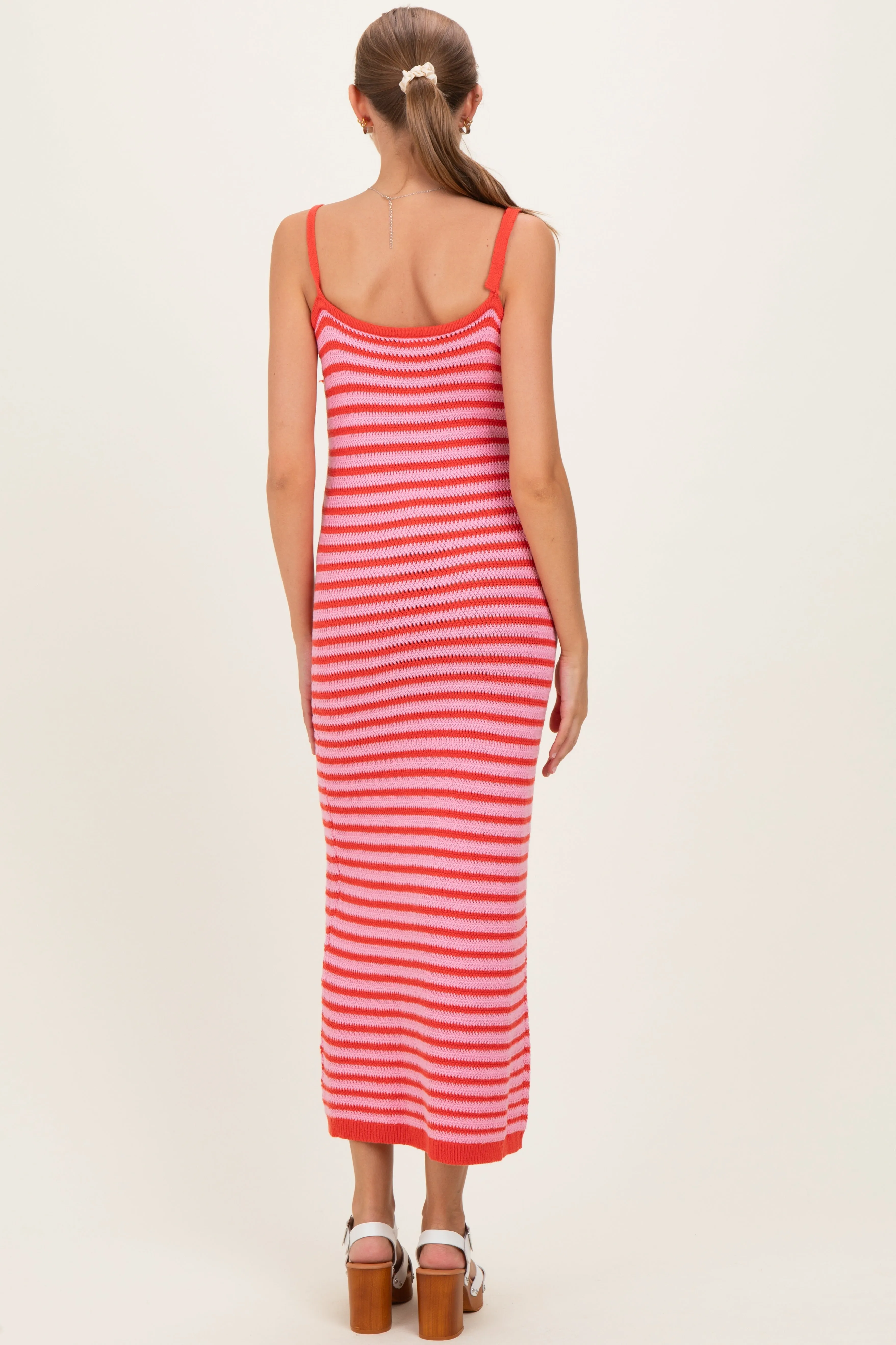 Pink Striped Knit Shoulder Tie Maternity Maxi Dress sold by Pinkblush product image thumbnail 3
