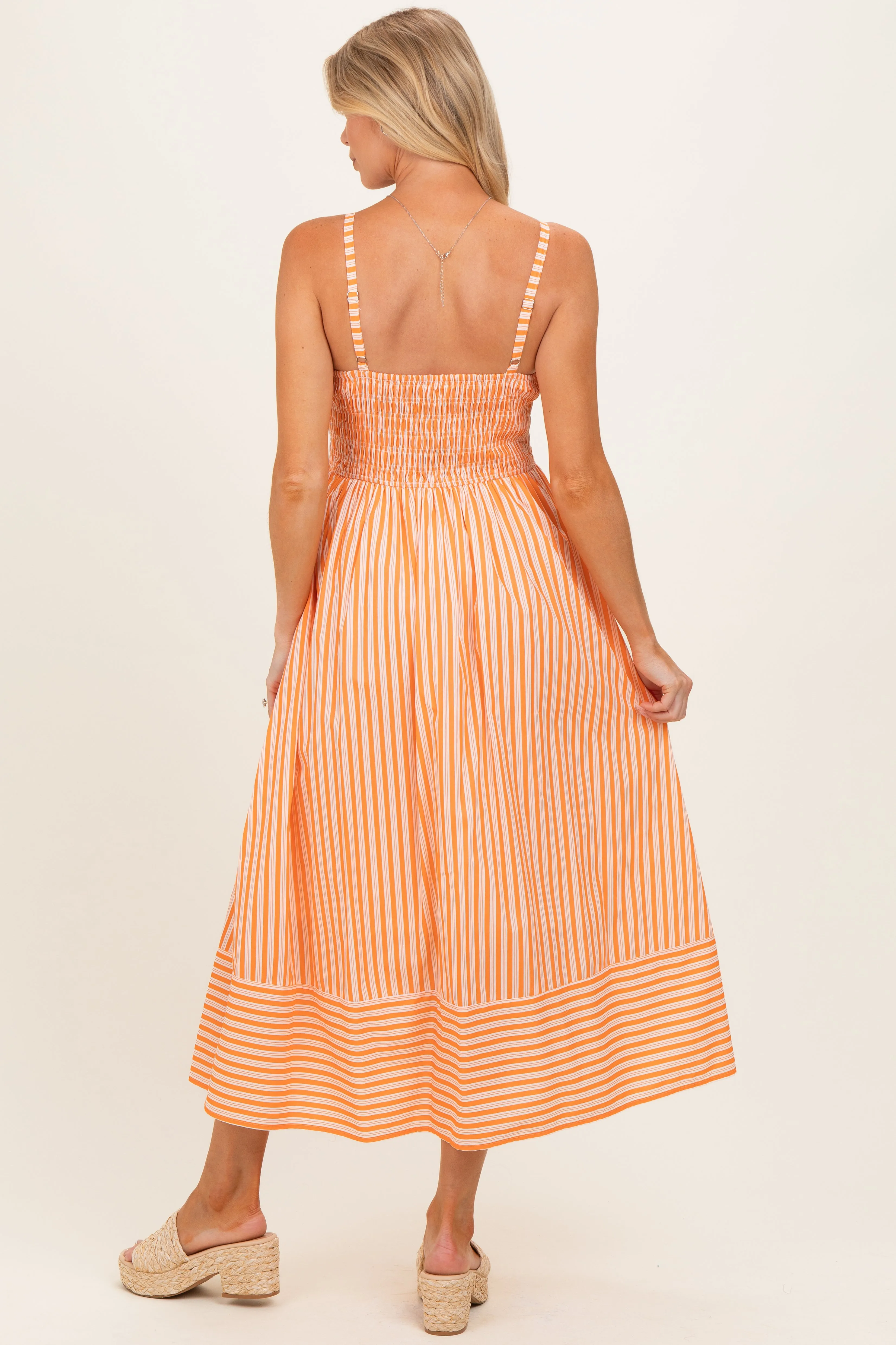 Orange Striped Smocked Maternity Midi Dress sold by Pinkblush product image thumbnail 2