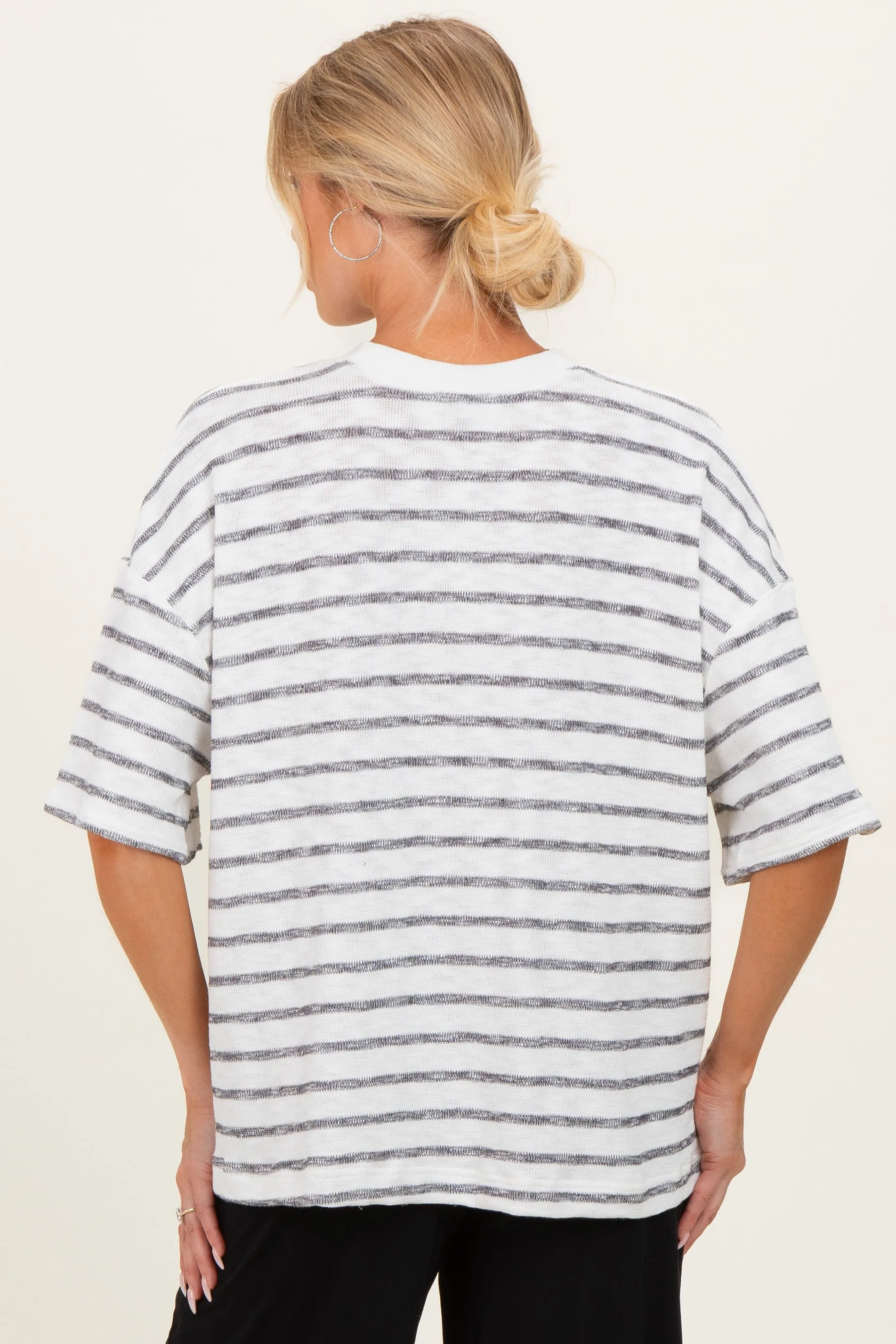 Black Oversized Striped Maternity Short Sleeve Top sold by Pinkblush product image thumbnail 4