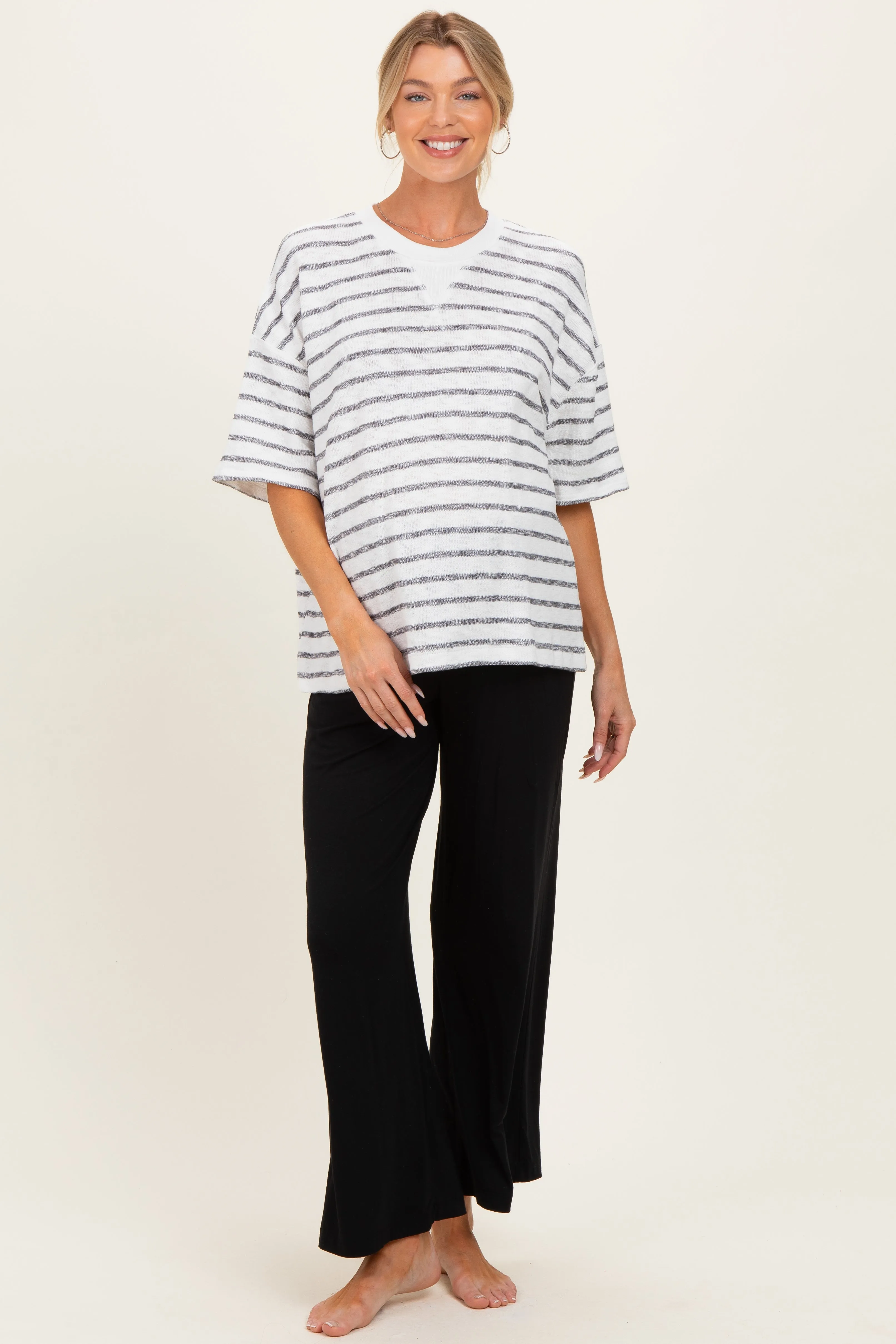 Black Oversized Striped Maternity Short Sleeve Top sold by Pinkblush product image thumbnail 2