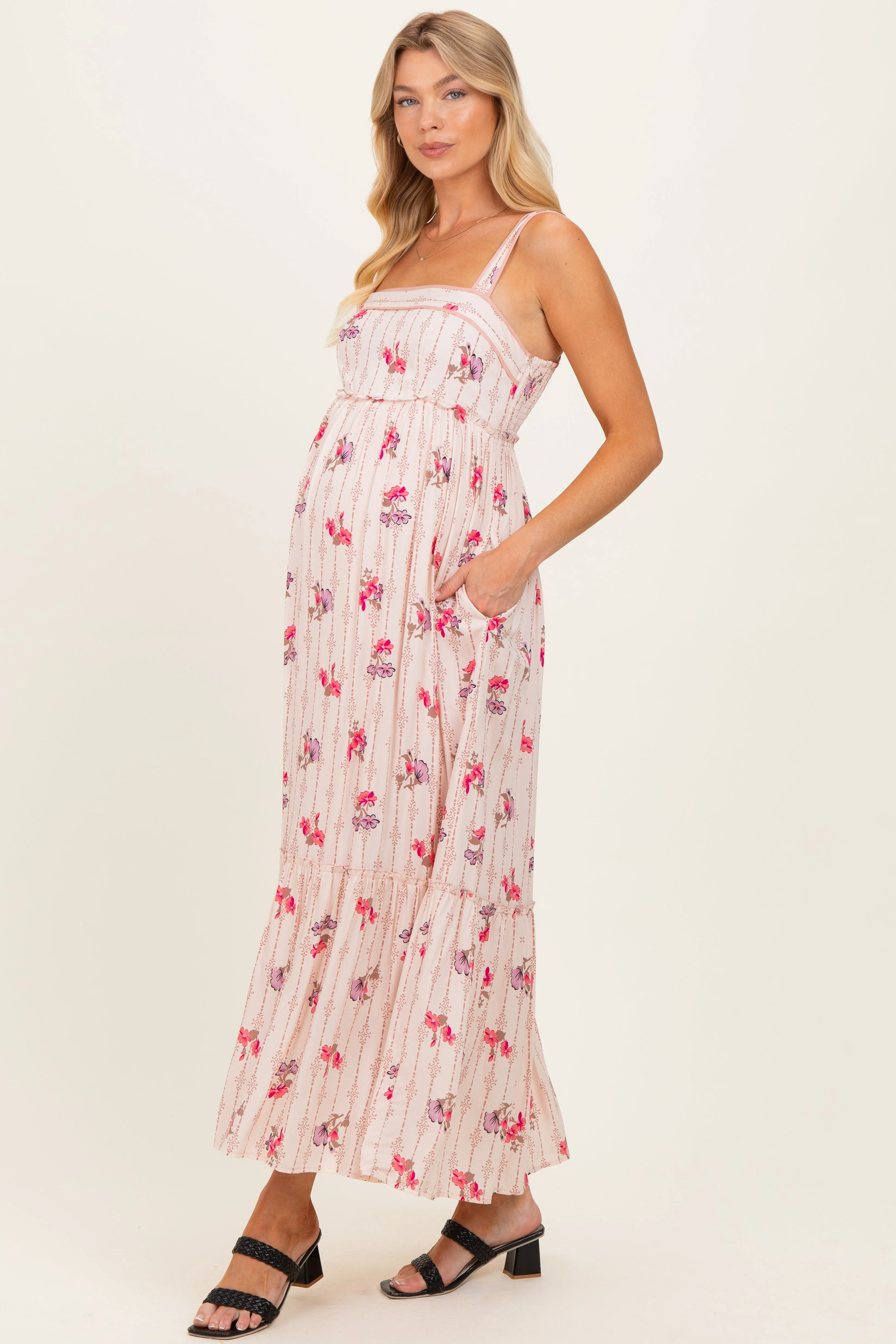 Peach Multi Floral Sleeveless Maternity Maxi Dress sold by Pinkblush product image thumbnail 2