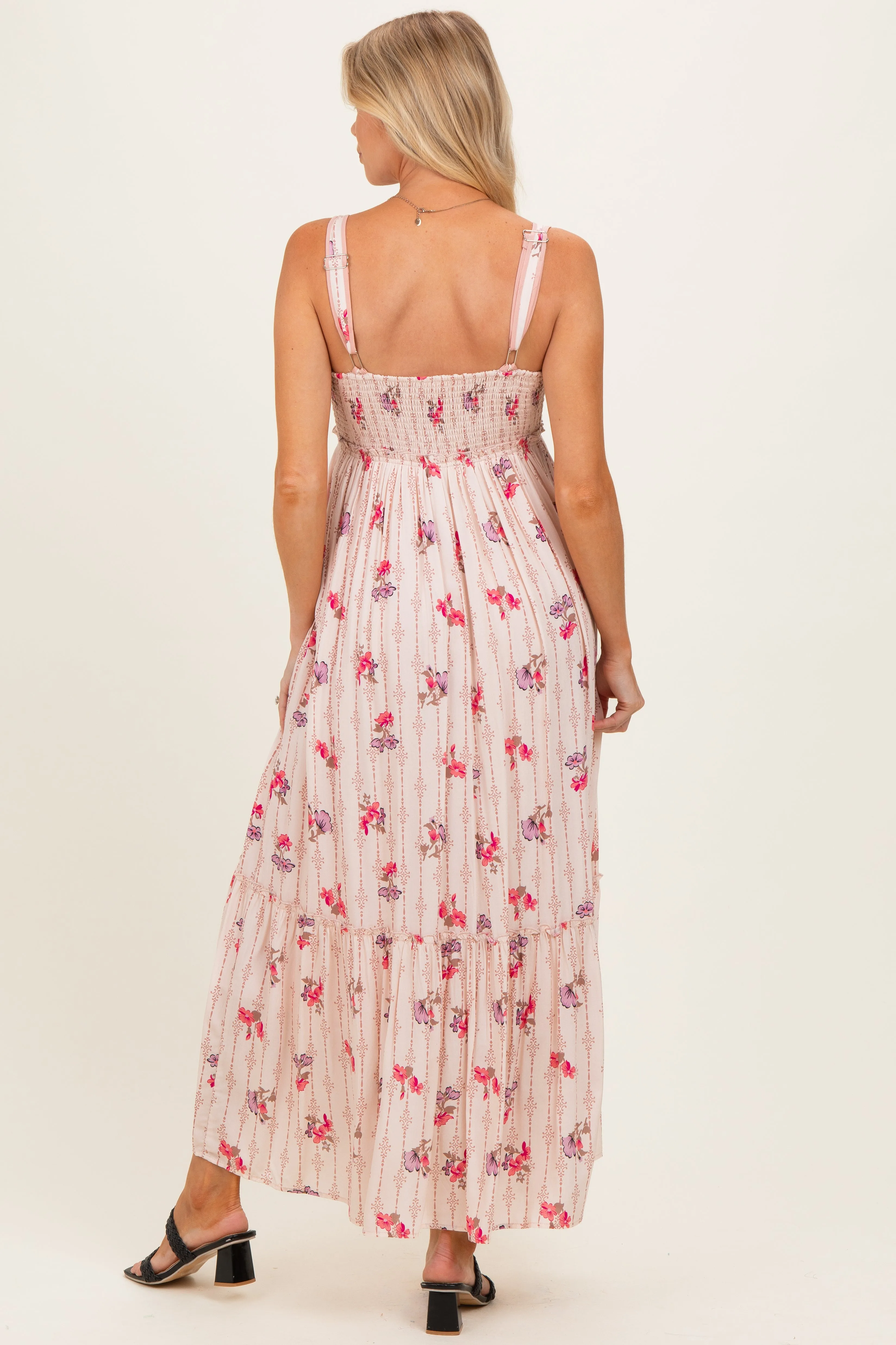 Peach Multi Floral Sleeveless Maternity Maxi Dress sold by Pinkblush product image thumbnail 3