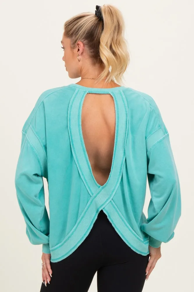 Turquoise Oversized Cutout Back Maternity Sweatshirt sold by Pinkblush product image thumbnail 4