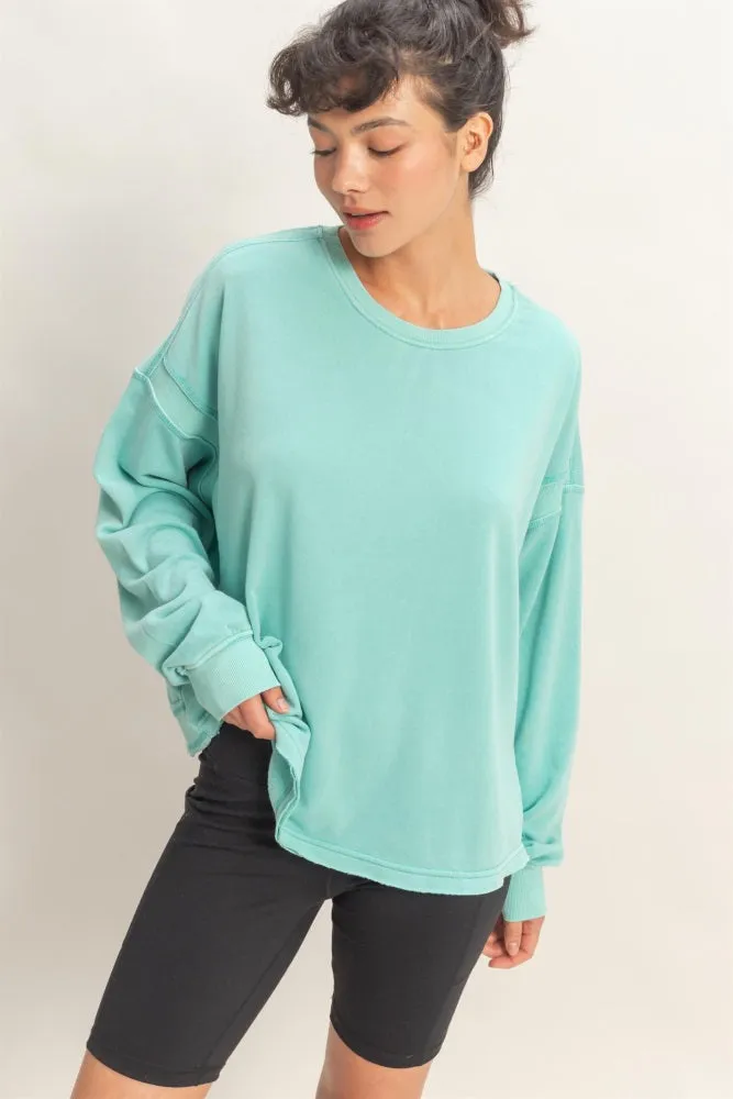 Turquoise Oversized Cutout Back Maternity Sweatshirt sold by Pinkblush product image thumbnail 5