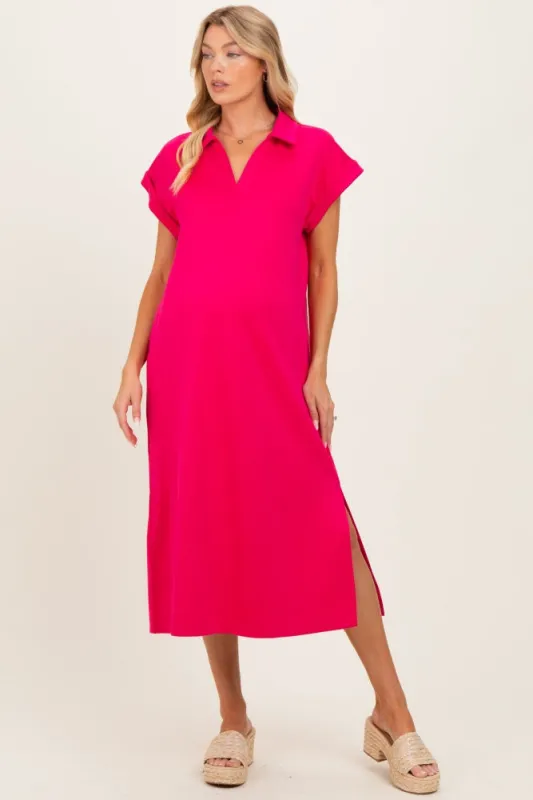 Fuchsia Collared Oversized Maternity Midi Dress made by JODIFL