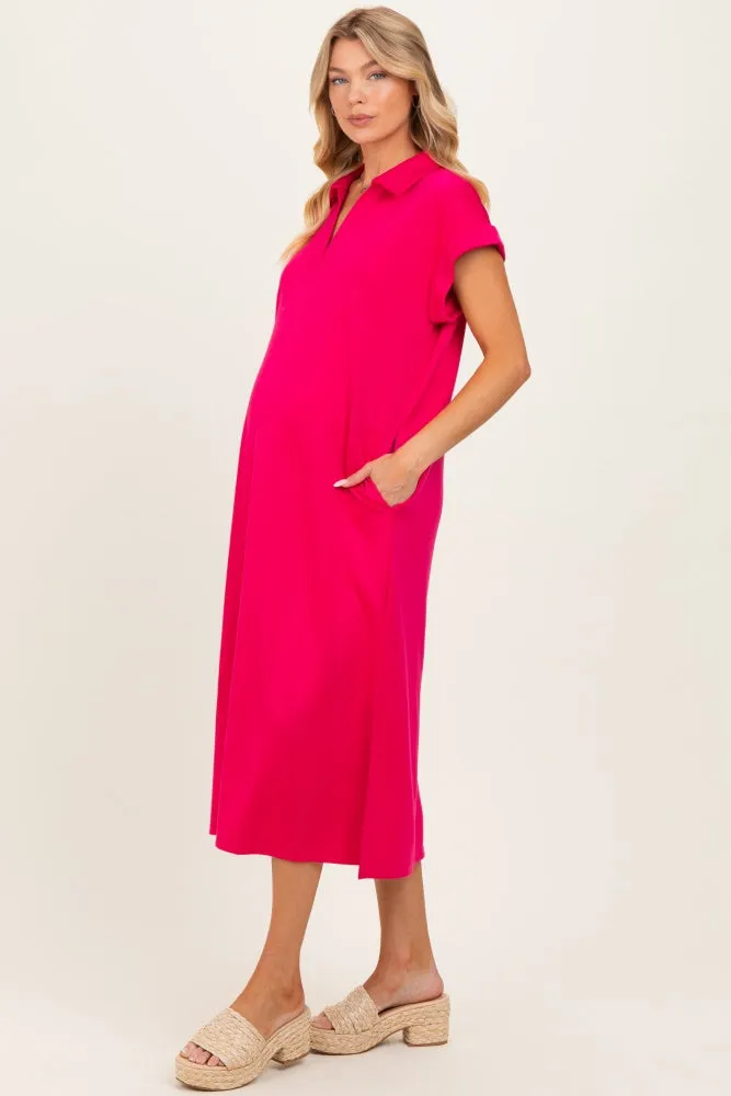Fuchsia Collared Oversized Maternity Midi Dress sold by Pinkblush product image thumbnail 2