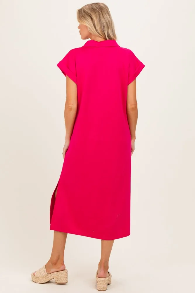 Fuchsia Collared Oversized Maternity Midi Dress sold by Pinkblush product image thumbnail 3