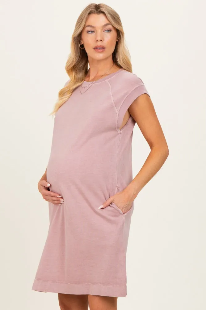 Pink Garment Washed Casual Capped Sleeve Maternity Dress sold by Pinkblush product image thumbnail 2