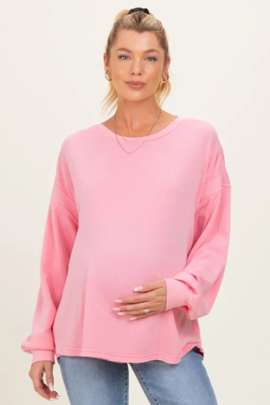 Pink Oversized Cutout Back Maternity Sweatshirt made by HYFVE