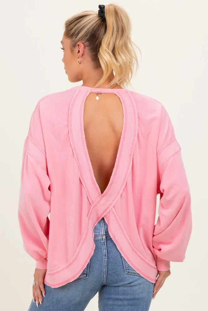 Pink Oversized Cutout Back Maternity Sweatshirt sold by Pinkblush product image thumbnail 5