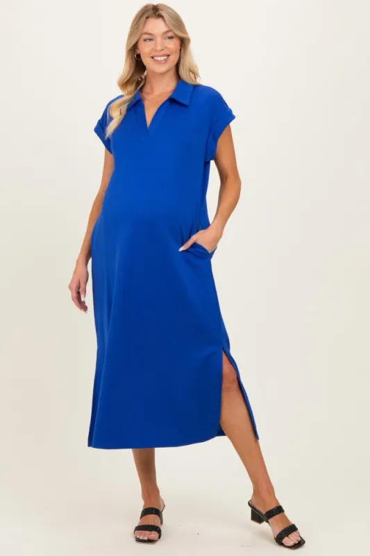 Royal Collared Pocket Maternity Midi Dress made by JODIFL