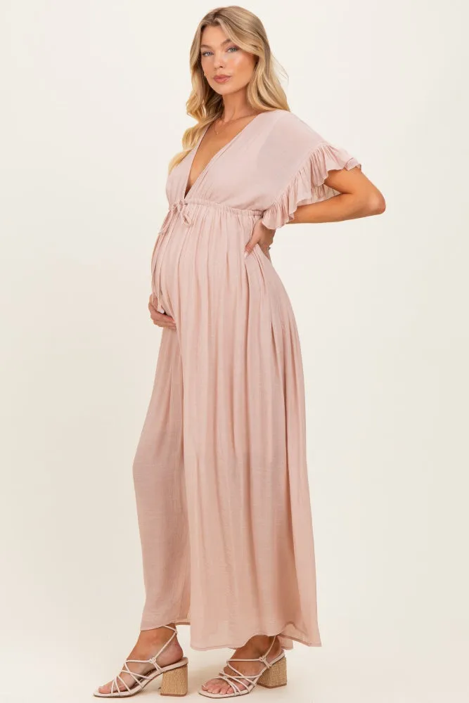 Light Pink Button Down Deep V-Neck Maternity Maxi Dress sold by Pinkblush product image thumbnail 2