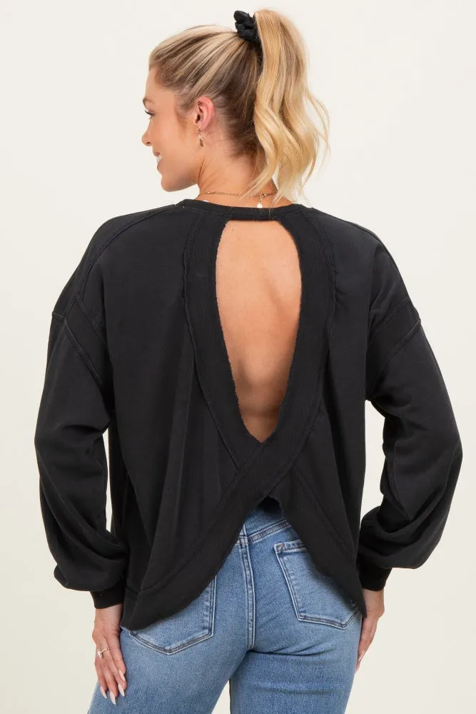 Black Oversized Cutout Back Maternity Sweatshirt sold by Pinkblush product image thumbnail 4