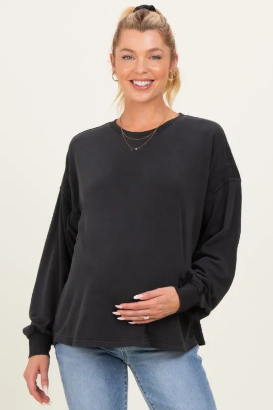 Black Oversized Cutout Back Maternity Sweatshirt made by HYFVE