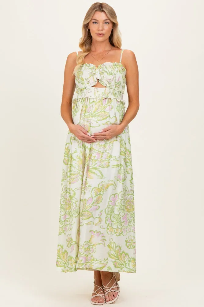 Green Cream Elegant Floral Maternity Maxi Dress sold by Pinkblush product image thumbnail 2