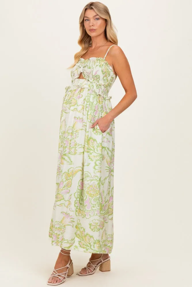 Green Cream Elegant Floral Maternity Maxi Dress sold by Pinkblush product image thumbnail 3