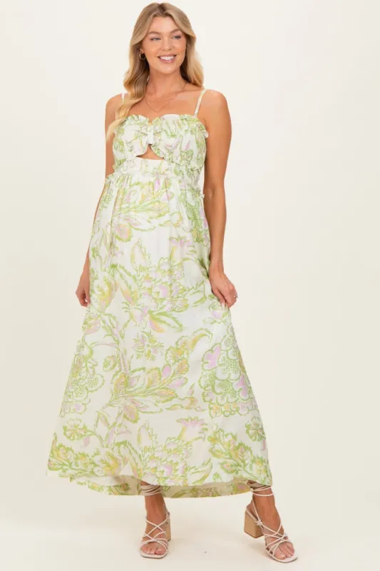 Green Cream Elegant Floral Maternity Maxi Dress made by In February