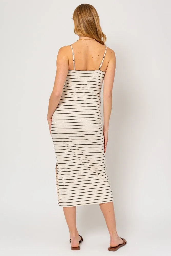 Cream Striped Sleeveless Side Slit Midi Dress sold by Pinkblush product image thumbnail 3