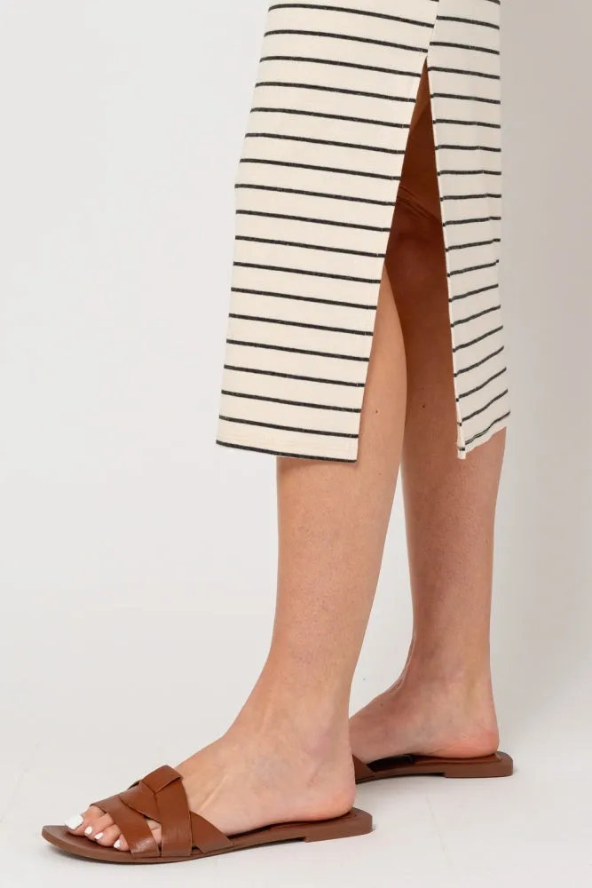 Cream Striped Sleeveless Side Slit Midi Dress sold by Pinkblush product image thumbnail 4