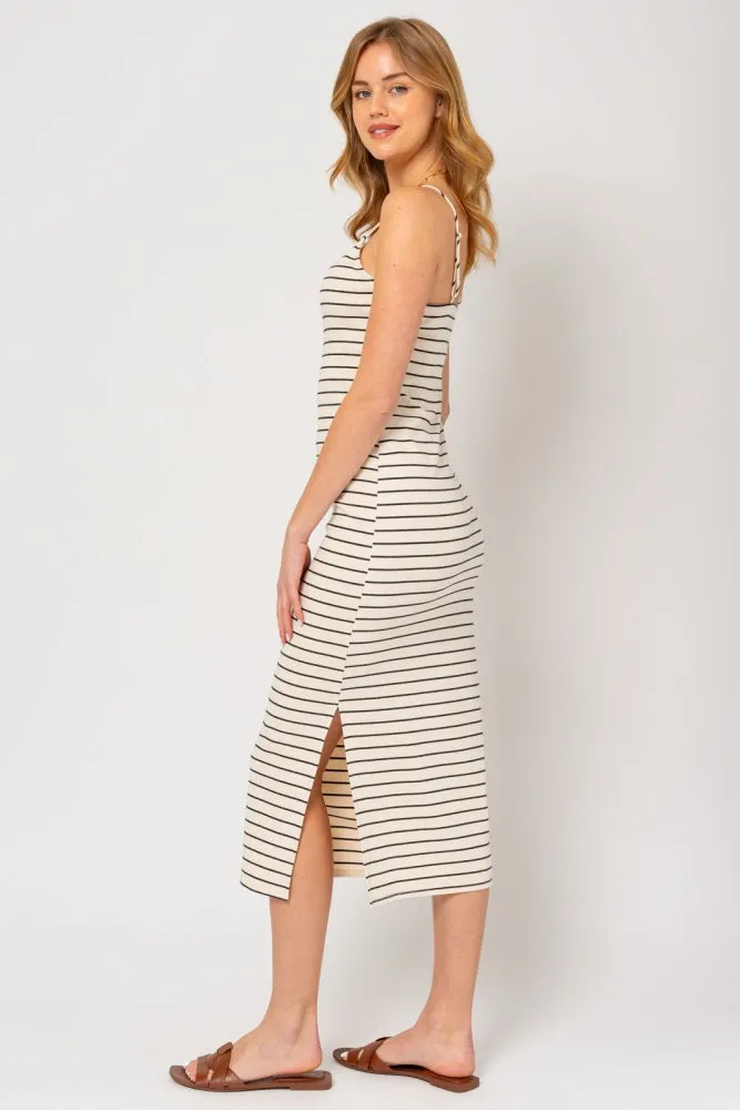Cream Striped Sleeveless Side Slit Midi Dress sold by Pinkblush product image thumbnail 2