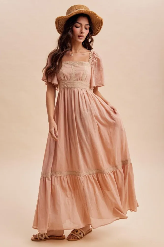 Dusty Pink Lace Accent Flutter Sleeve Maternity Maxi Dress sold by Pinkblush product image thumbnail 4