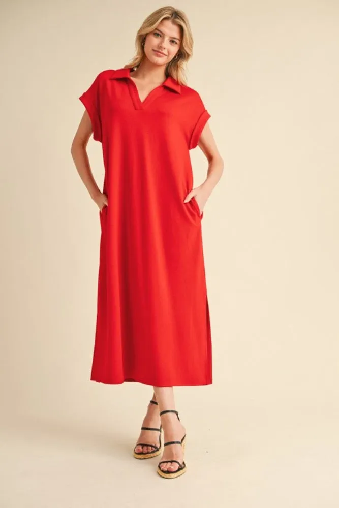 Tomato Red Collared Oversized Maternity Midi Dress sold by Pinkblush product image thumbnail 4