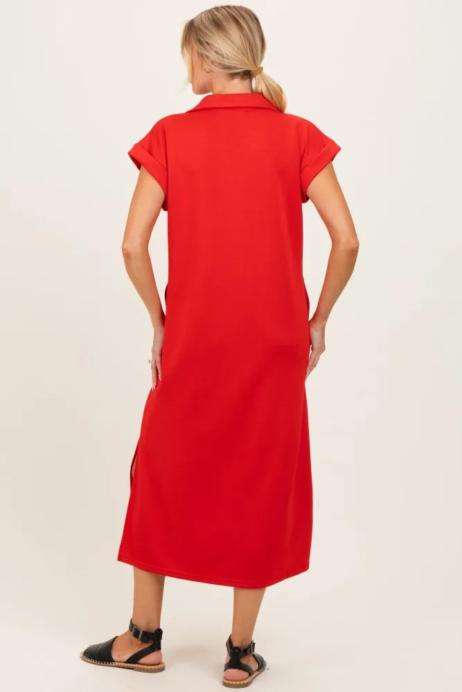 Tomato Red Collared Oversized Maternity Midi Dress sold by Pinkblush product image thumbnail 3