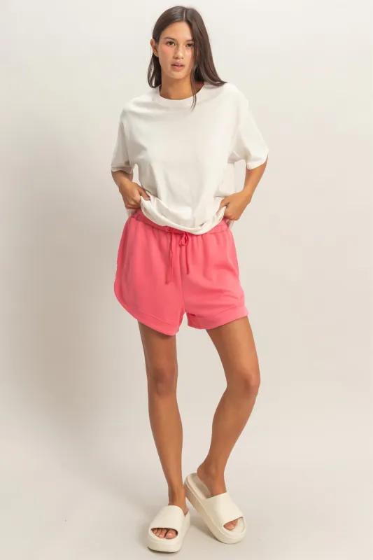 Taffy Pink Drawstring Relaxed Fit Shorts made by HYFVE