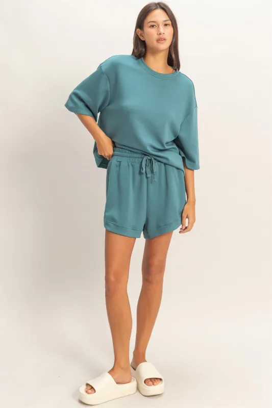 Teal Drawstring Relaxed Fit Shorts made by HYFVE