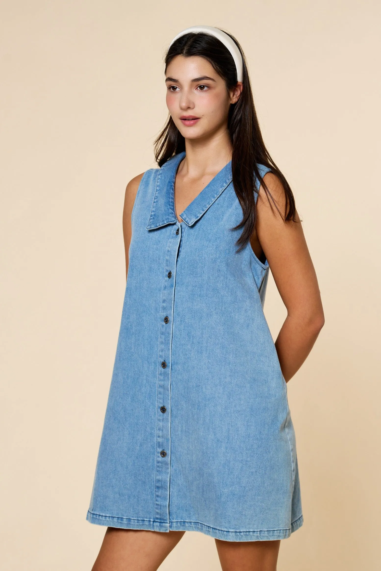 Denim Button Down Mini Shirt Dress sold by Pinkblush product image thumbnail 2