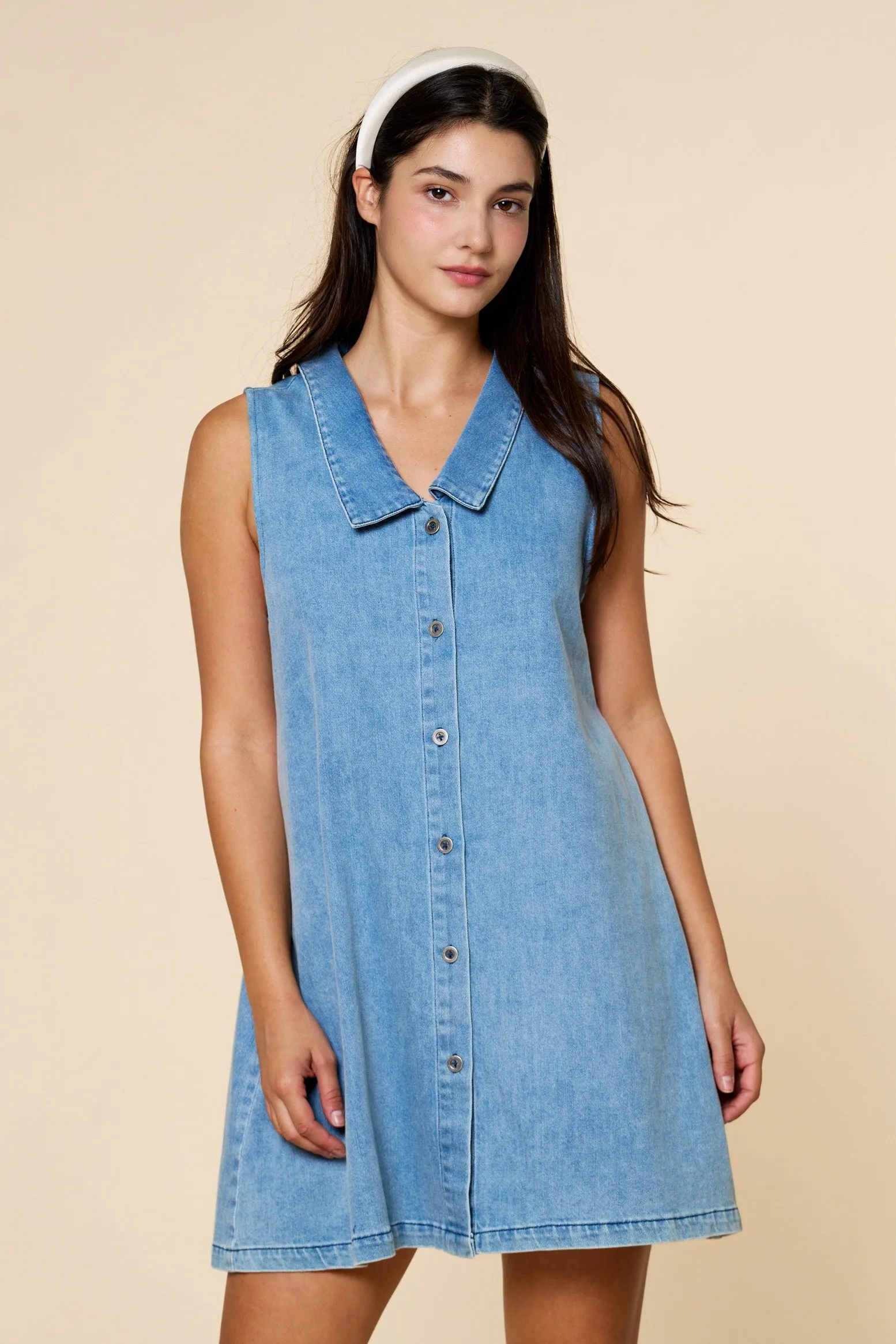 Denim Button Down Mini Shirt Dress sold by Pinkblush
