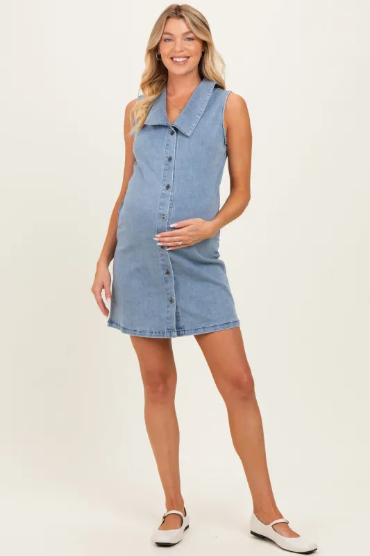 Denim Button Down Maternity Mini Shirt Dress made by Lalavon