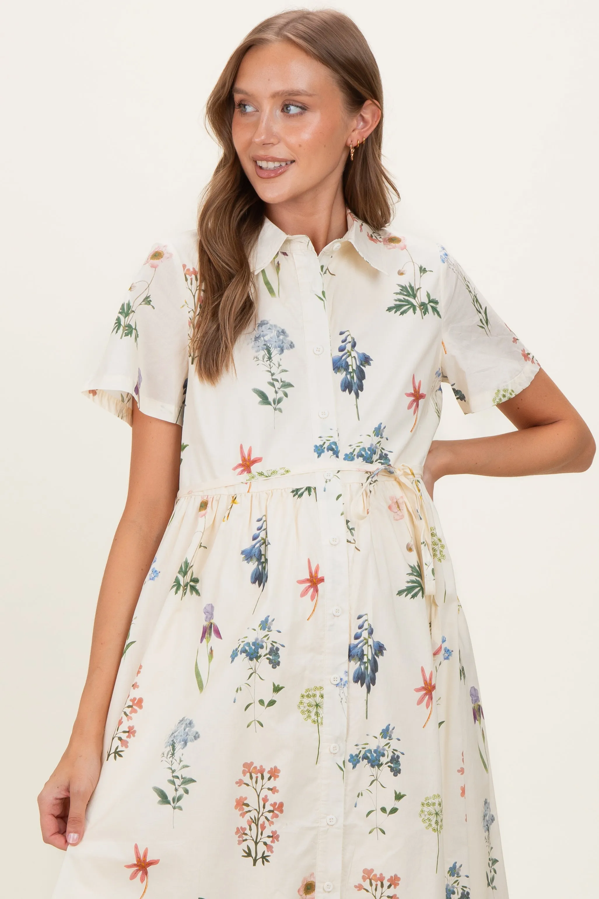 Ivory Floral Button Down Maternity Midi Dress sold by Pinkblush product image thumbnail 2