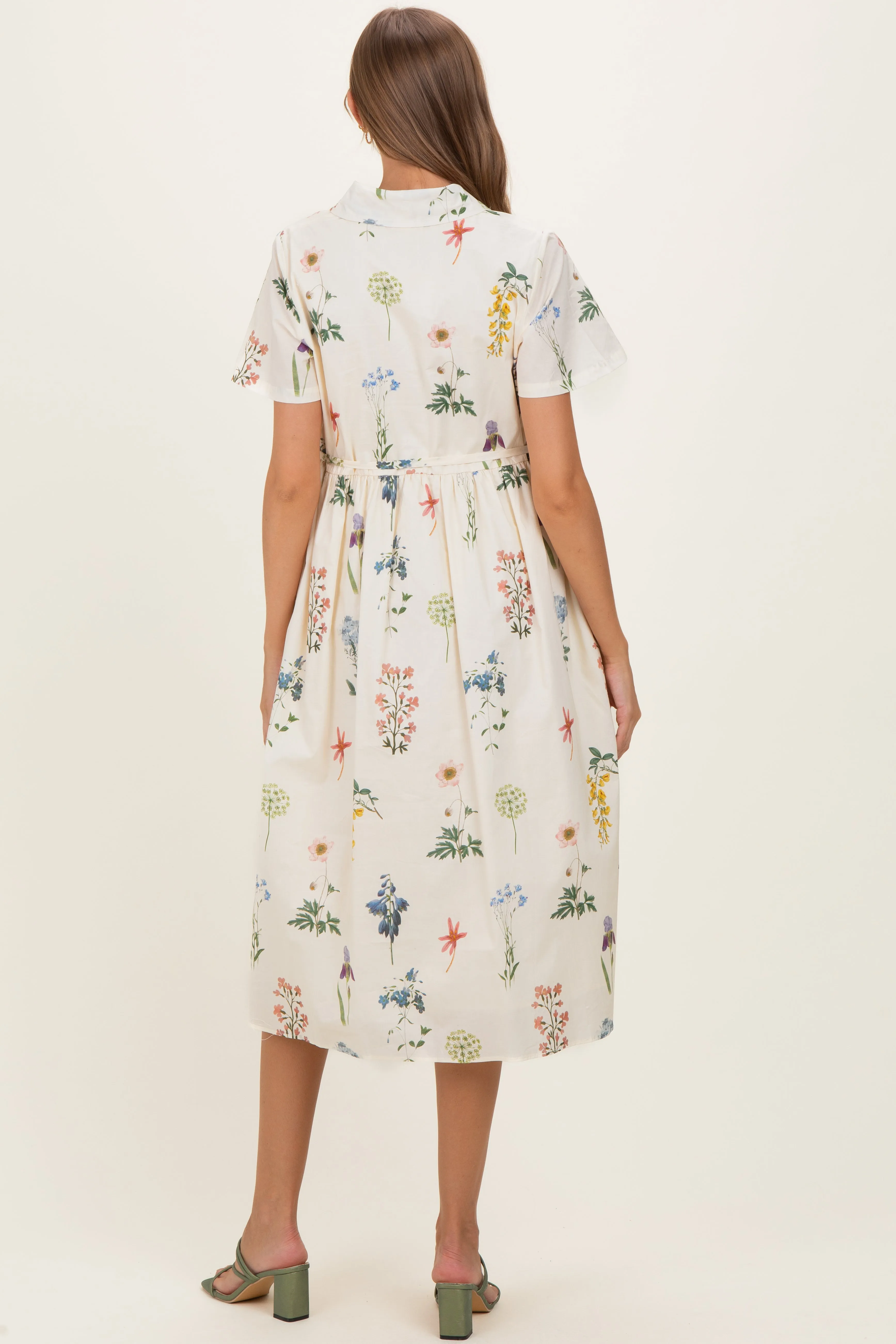Ivory Floral Button Down Maternity Midi Dress sold by Pinkblush product image thumbnail 4