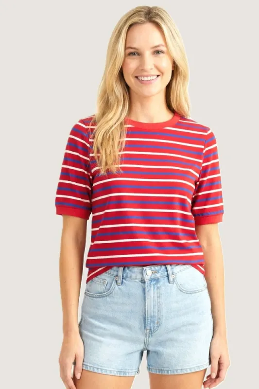 Red Striped Short Sleeve Top made by Staccato