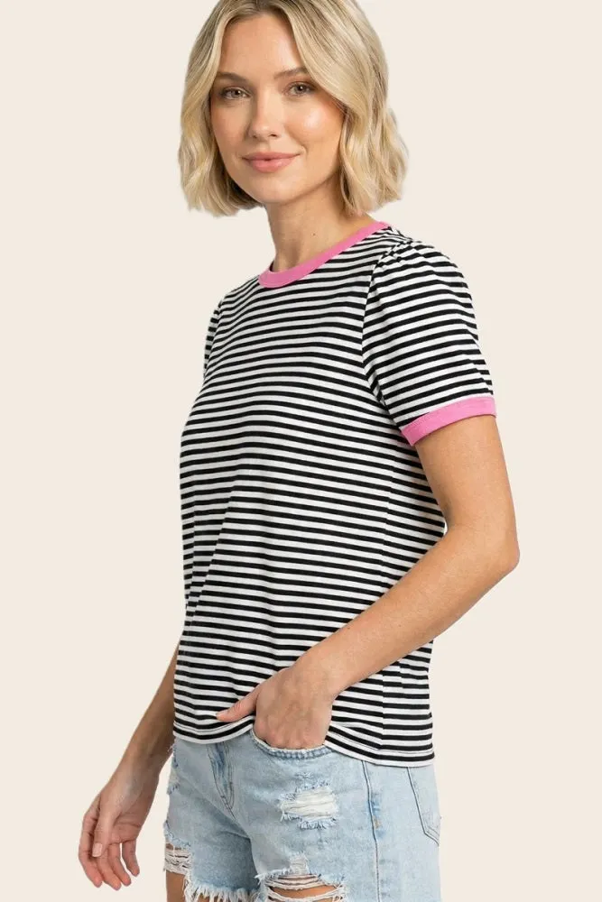 Navy Short Striped Puff Sleeve Top sold by Pinkblush product image thumbnail 2