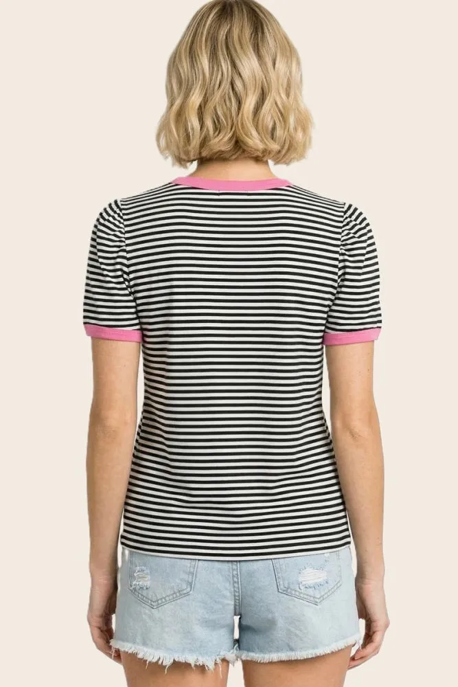 Navy Short Striped Puff Sleeve Top sold by Pinkblush product image thumbnail 3