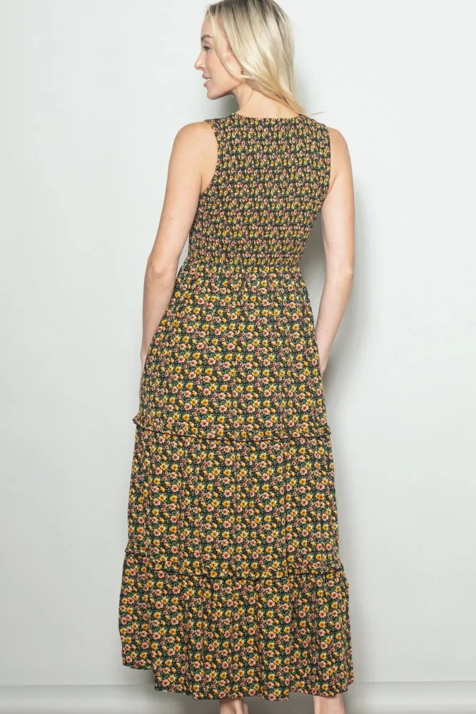 Multicolor Floral Smocked Sleeveless Tiered Maxi Dress sold by Pinkblush product image thumbnail 4