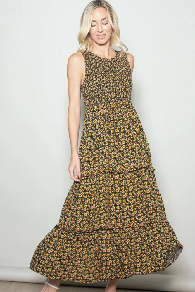 Multicolor Floral Smocked Sleeveless Tiered Maxi Dress sold by Pinkblush product image thumbnail 2