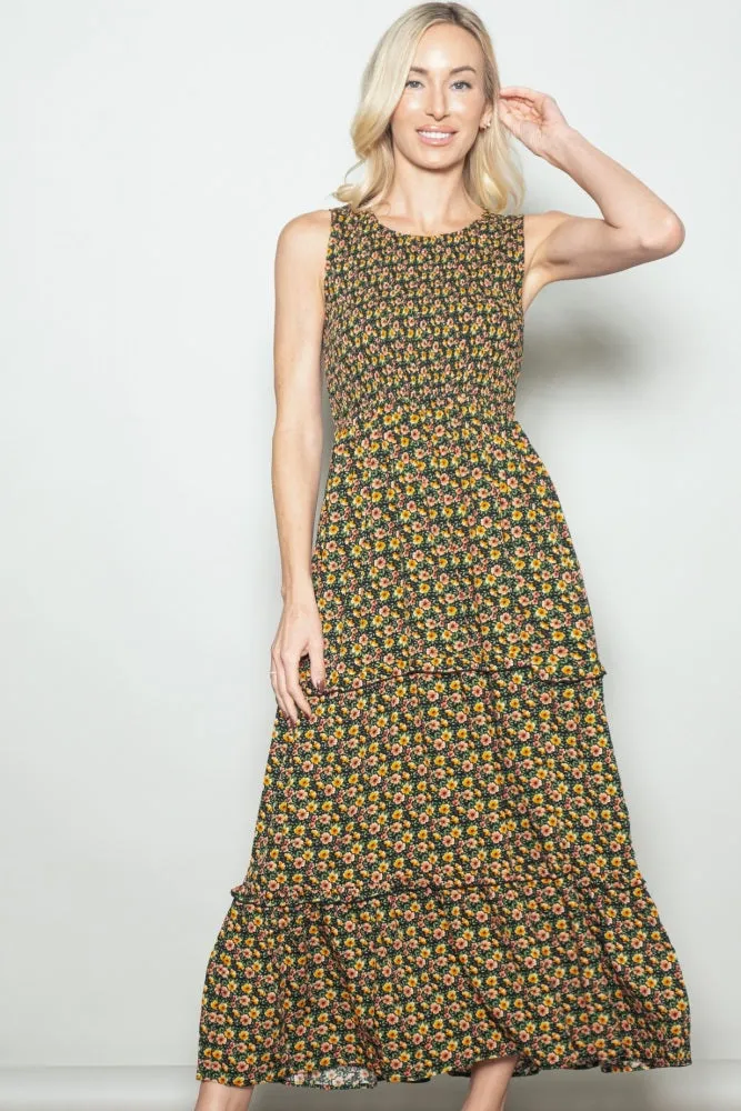 Multicolor Floral Smocked Sleeveless Tiered Maxi Dress sold by Pinkblush product image thumbnail 3