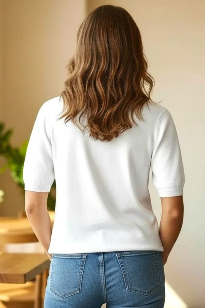 White Crew Neck Solid Sweater sold by Pinkblush product image thumbnail 3